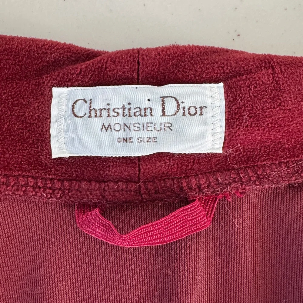 Vintage Y2K Christian Dior Monsieur Robe OS Burgundy Velour Racing Stripe Luxury